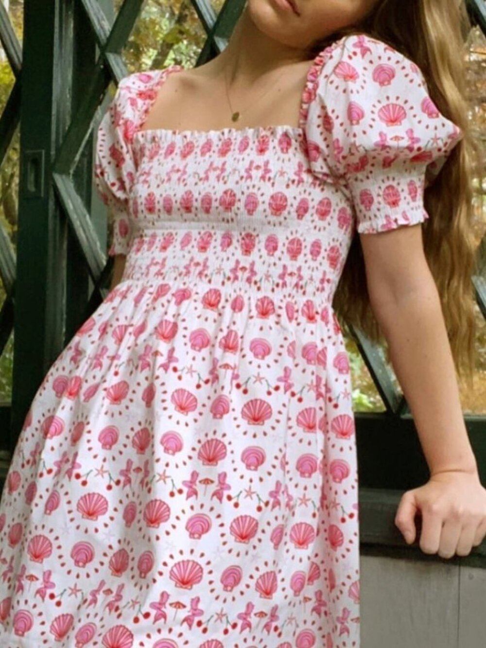 New Hill House Akilah Stretch Cotton Mermaid Shell Mini Nap Dress White Red XS